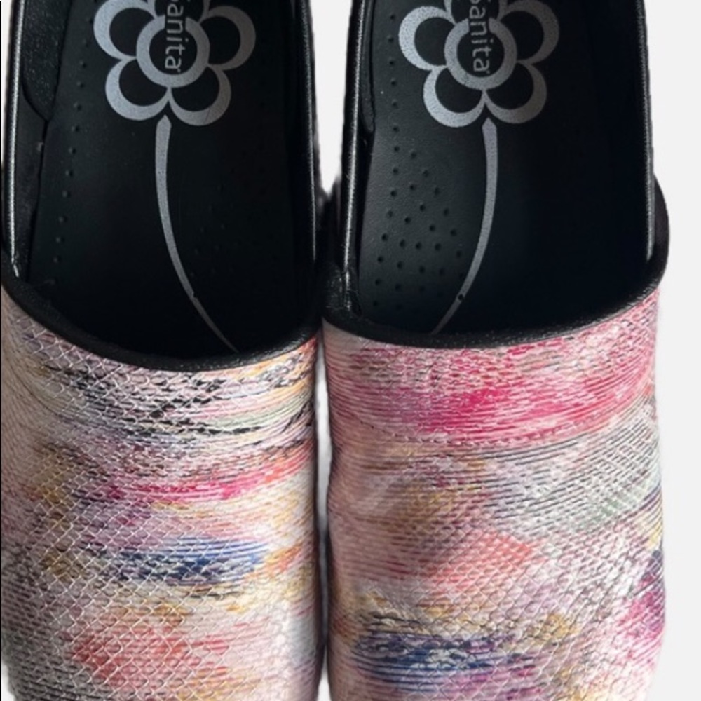 Sanita Original Danish Clogs in Rainbow Tie Dye Snakeskin Size 41